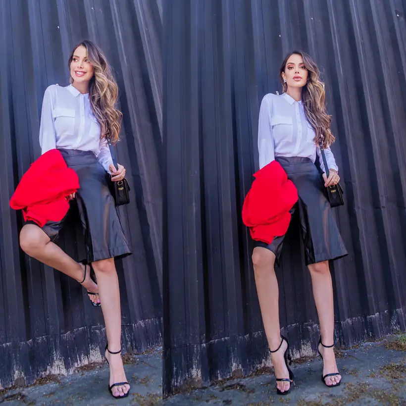 Blusa Branca Leather Preta